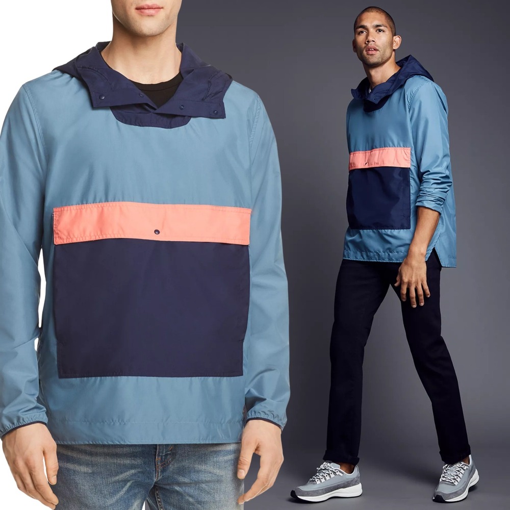 Herschel Supply Co. Color-Blocked Hooded Anorak Jacket‎ Medium Windbreaker Blue